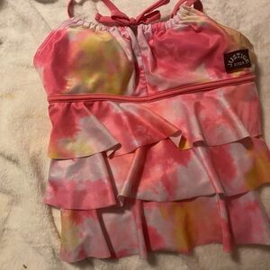 Justice Pink and Yellow Ruffle Swim Top 2004
